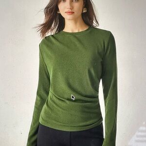OGL Moss Olive Green Long-Sleeve Crewneck Tucked Top